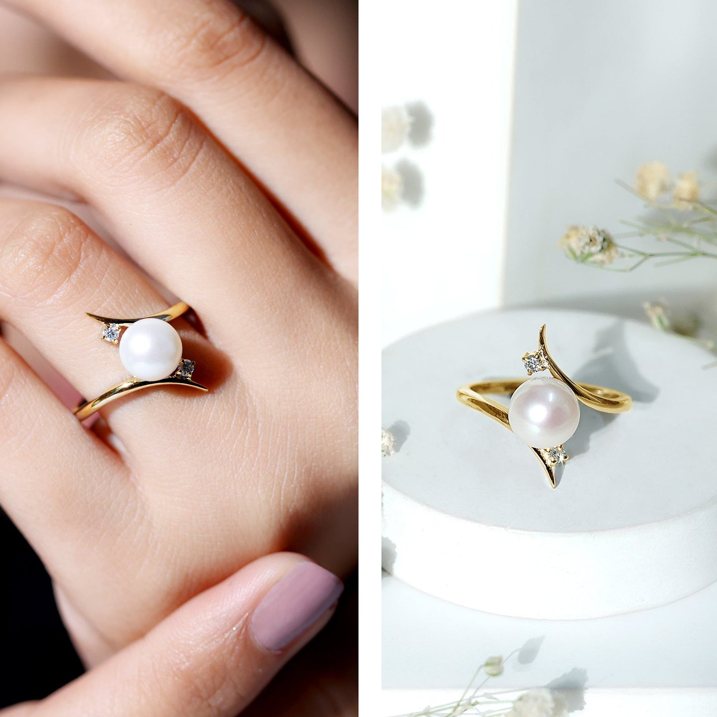 Cultured 7.4 Carat Freshwater Pearl Engagement Ring with Diamond Bypass Shank