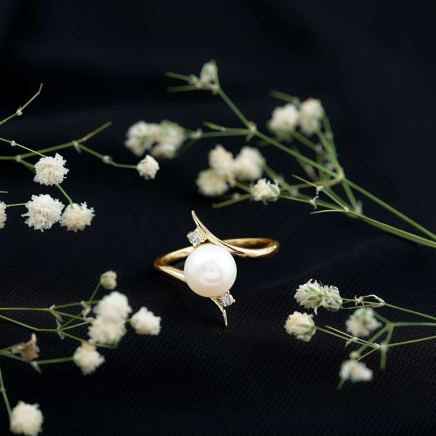 Cultured 7.4 Carat Freshwater Pearl Engagement Ring with Diamond Bypass Shank