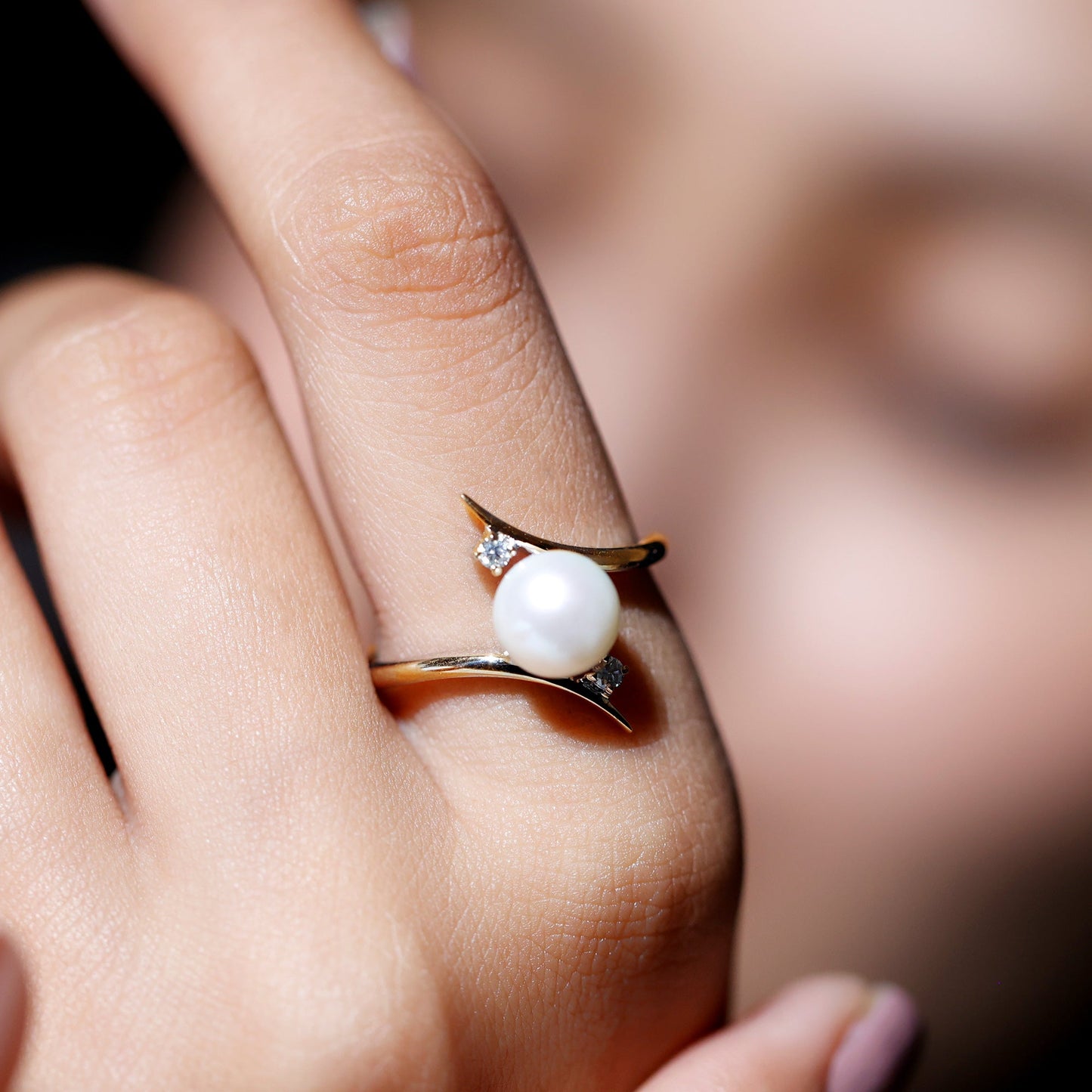 Cultured 7.4 Carat Freshwater Pearl Engagement Ring with Diamond Bypass Shank