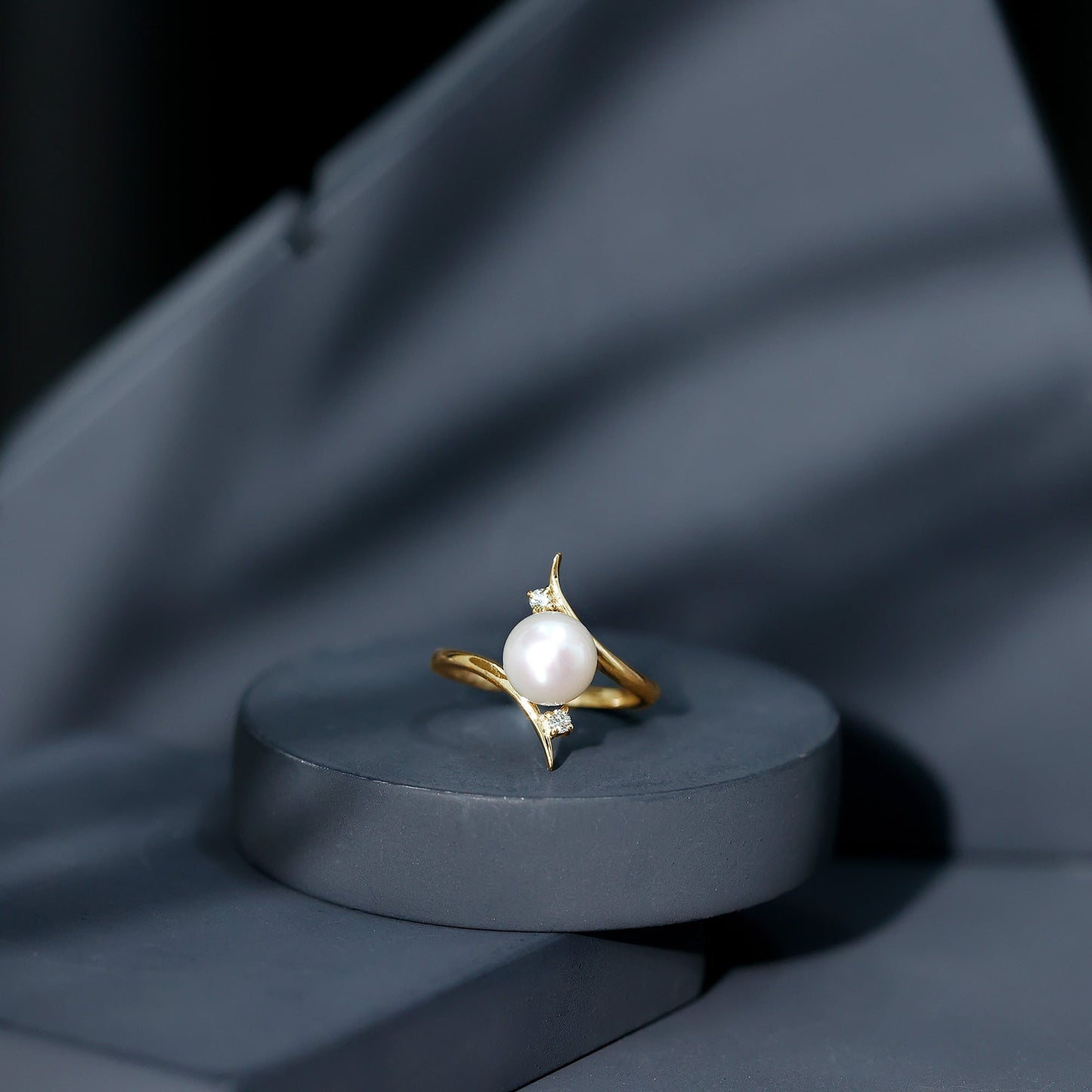 Cultured 7.4 Carat Freshwater Pearl Engagement Ring with Diamond Bypass Shank