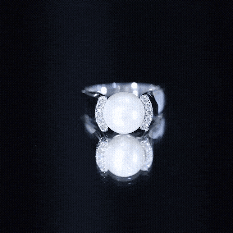8 Carat Freshwater Pearl Statement Engagement Ring with Diamond