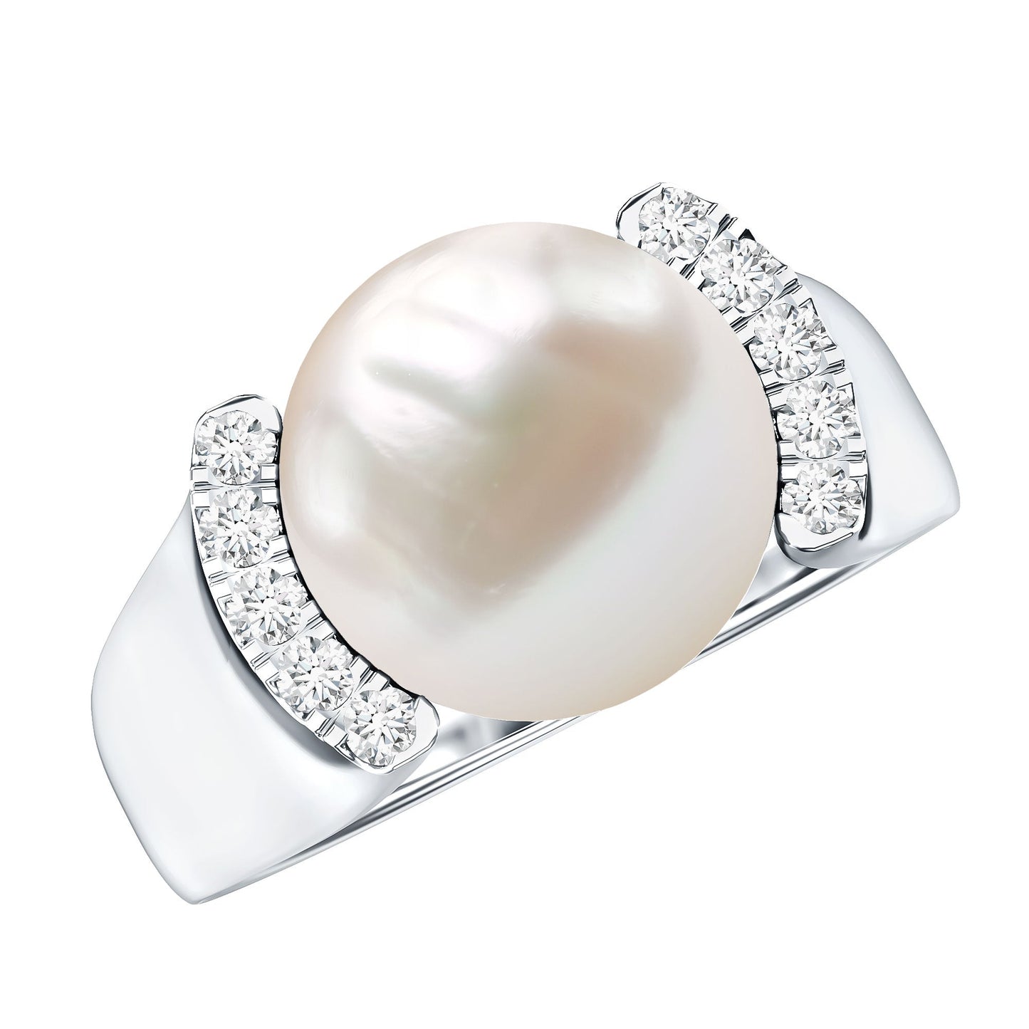 8 Carat Freshwater Pearl Statement Engagement Ring with Diamond