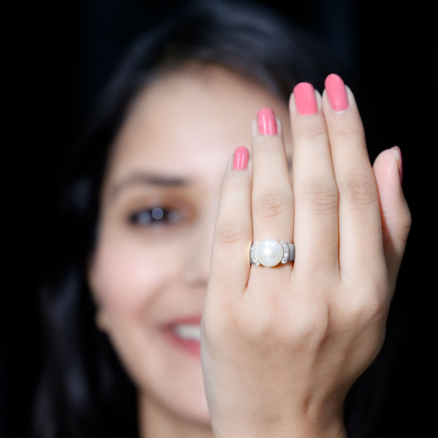 8 Carat Freshwater Pearl Statement Engagement Ring with Diamond
