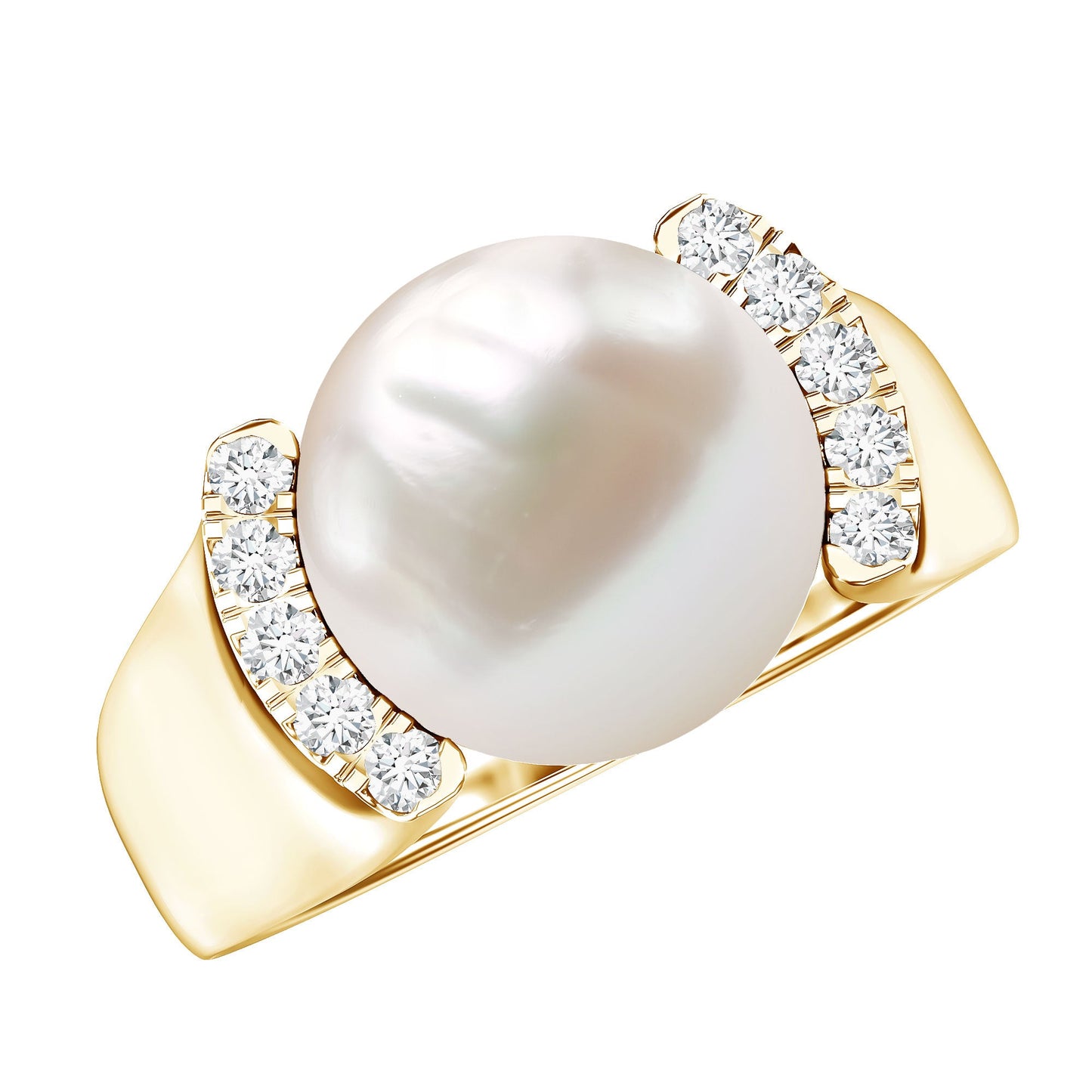 8 Carat Freshwater Pearl Statement Engagement Ring with Diamond