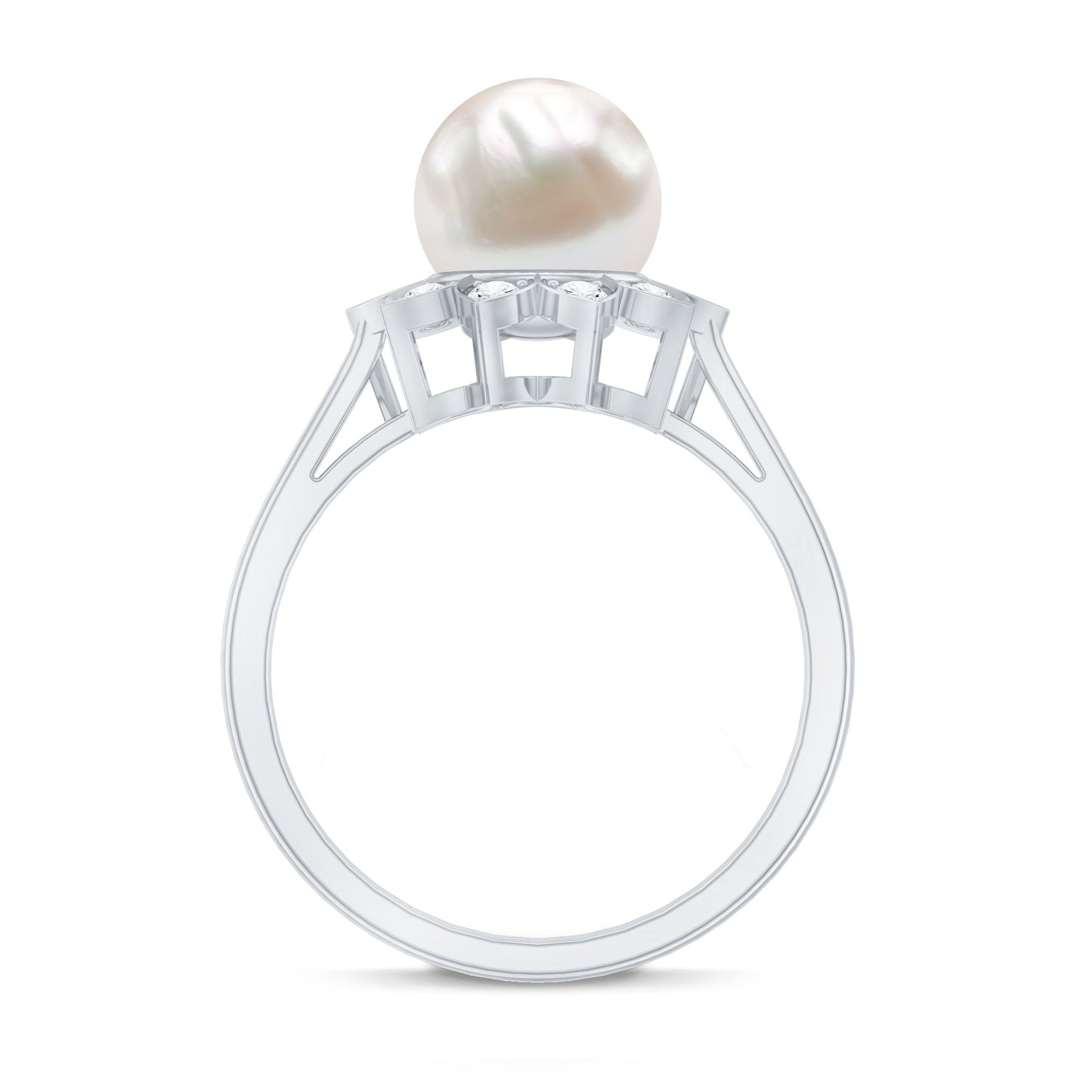Natural 7.4 Carat Freshwater Pearl Flower Engagement Ring with Diamond