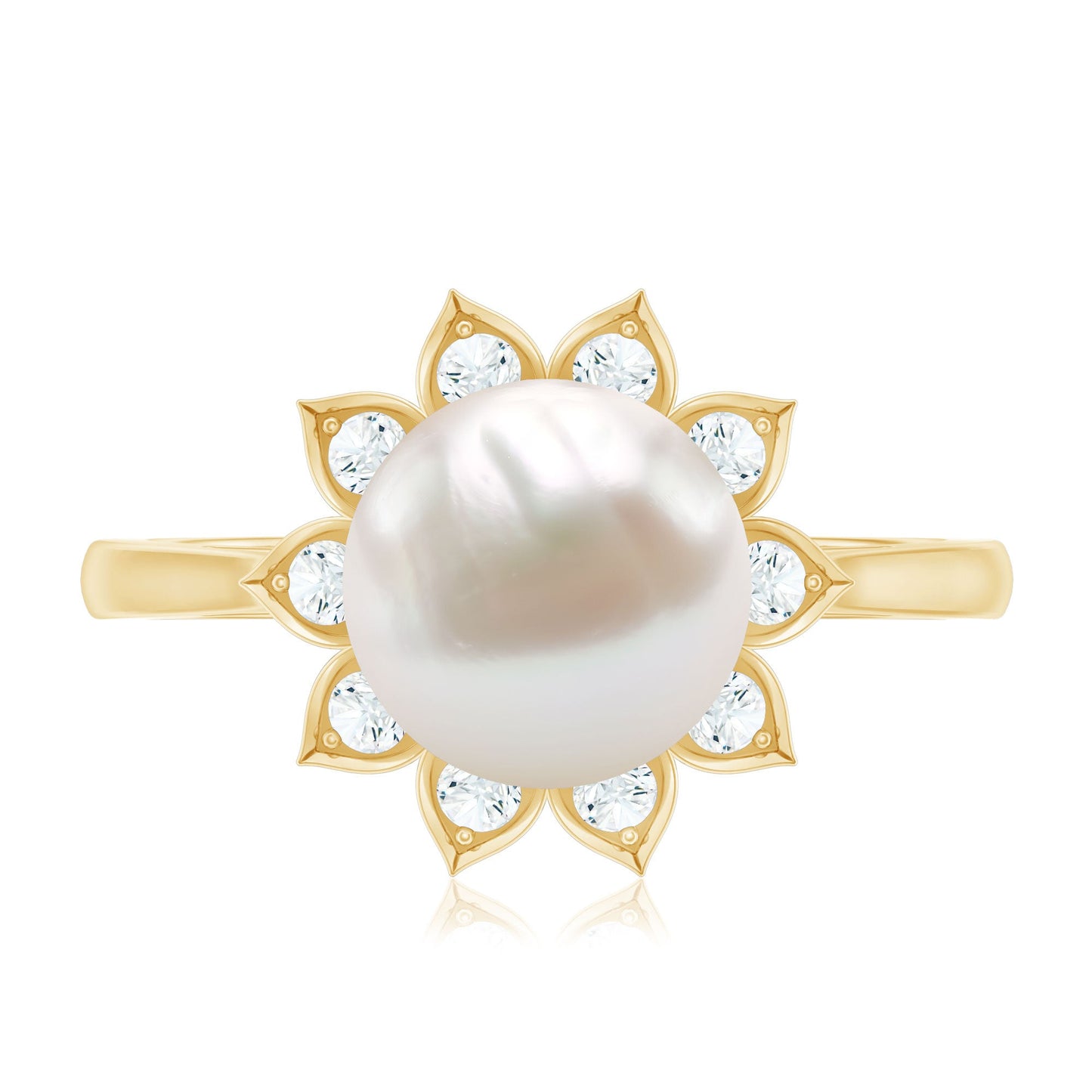 Natural 7.4 Carat Freshwater Pearl Flower Engagement Ring with Diamond