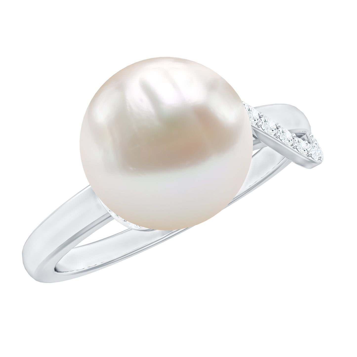 Natural 8 Carat Freshwater Pearl Engagement Ring with Diamond