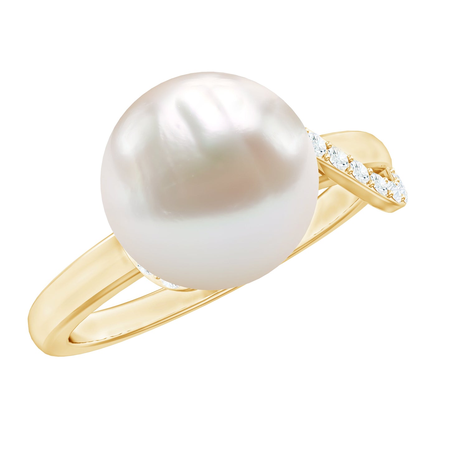 Natural 8 Carat Freshwater Pearl Engagement Ring with Diamond