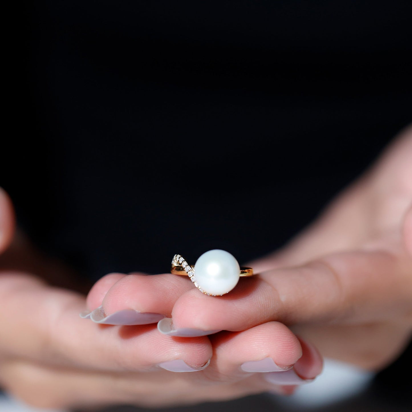 Natural 8 Carat Freshwater Pearl Engagement Ring with Diamond