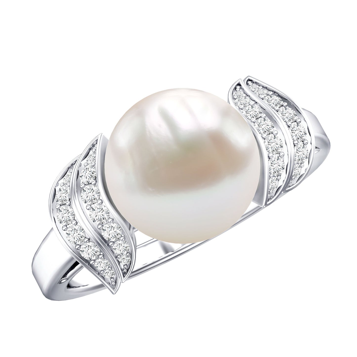 Real 8 Carat Freshwater Pearl Engagement Ring with Diamond for Women