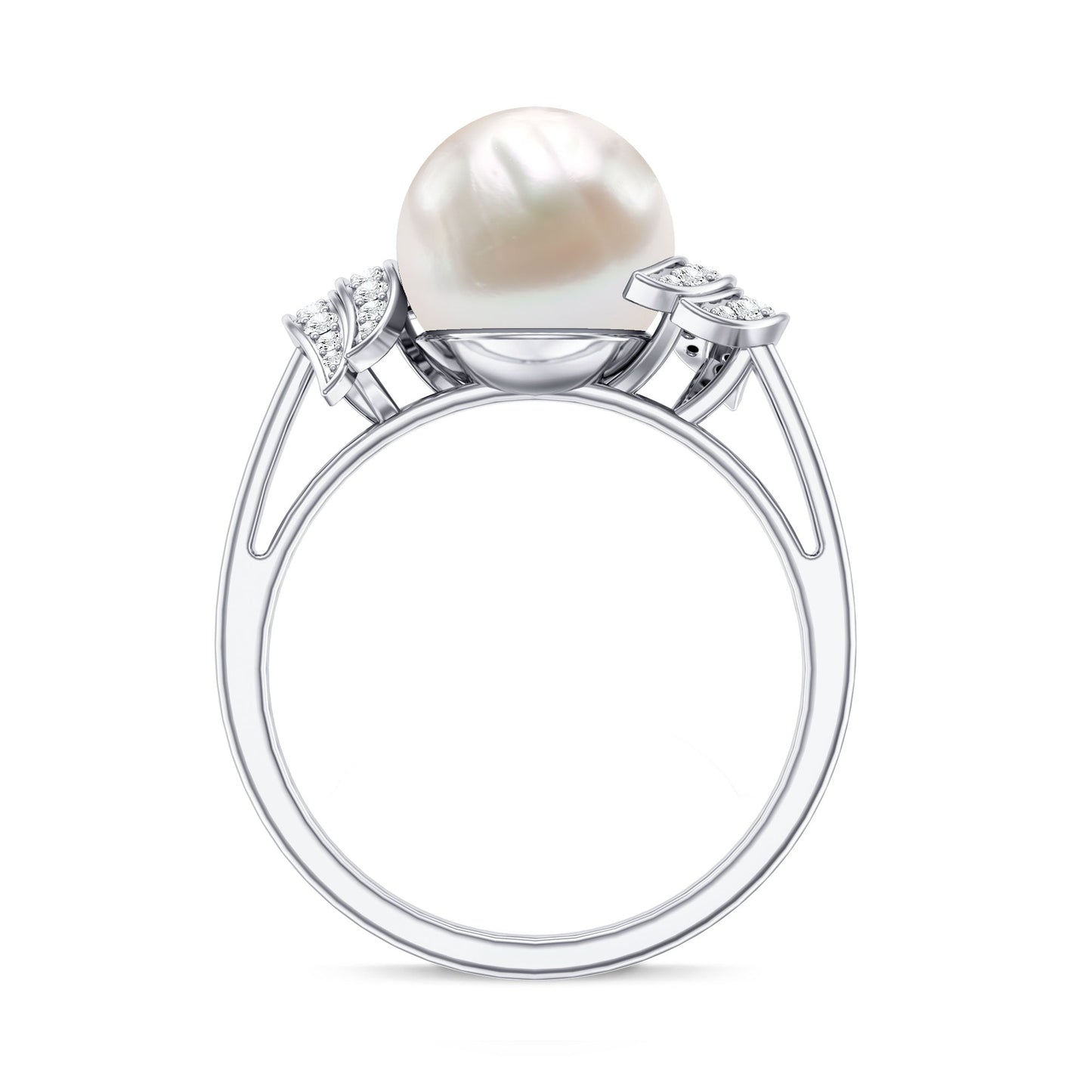 Real 8 Carat Freshwater Pearl Engagement Ring with Diamond for Women