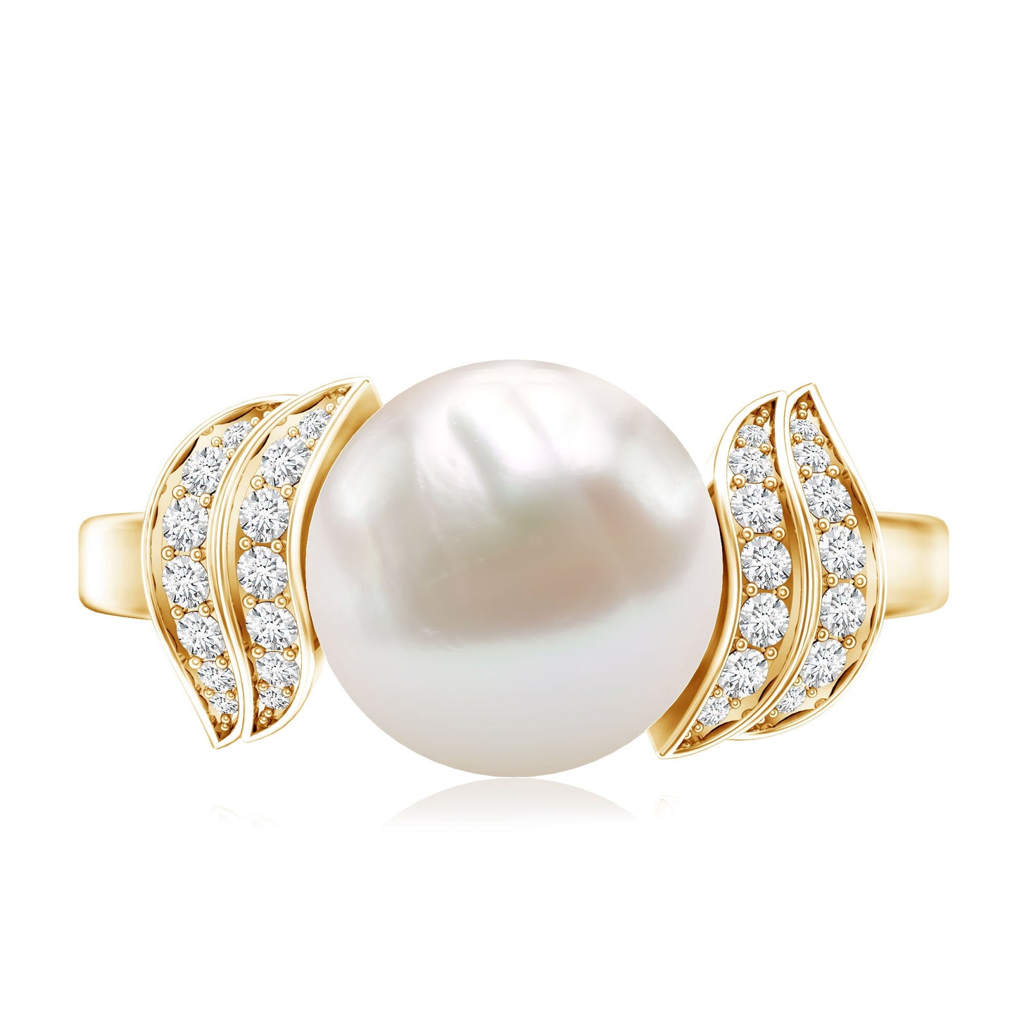 Real 8 Carat Freshwater Pearl Engagement Ring with Diamond for Women