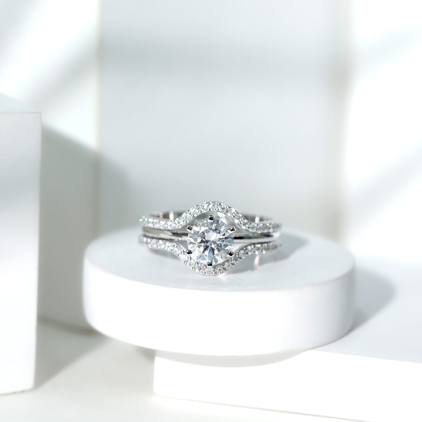 Certified 2 Carat Solitaire Moissanite Engagement Ring with 2 Enhancers