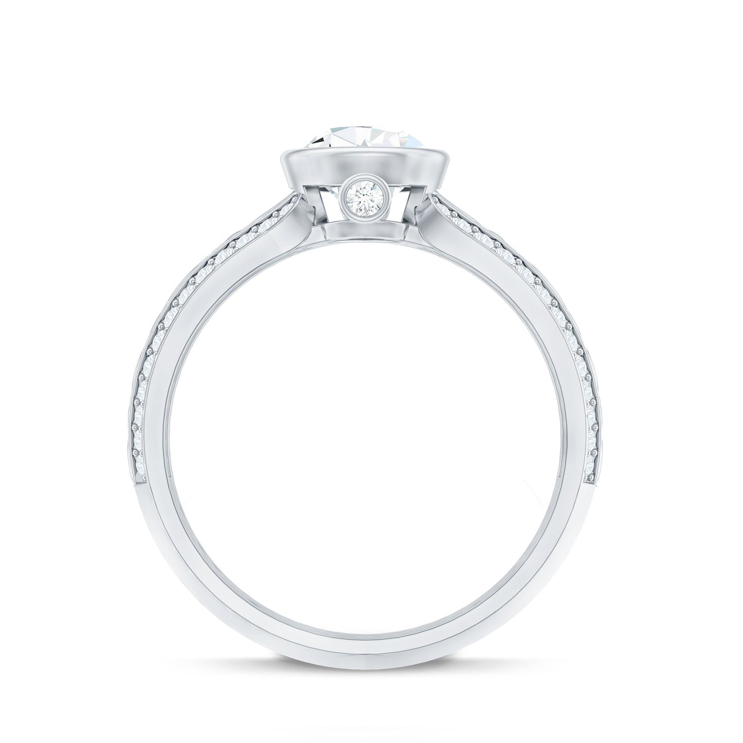 Bezel Set Moissanite Pear Engagement Ring with Filigree Details
