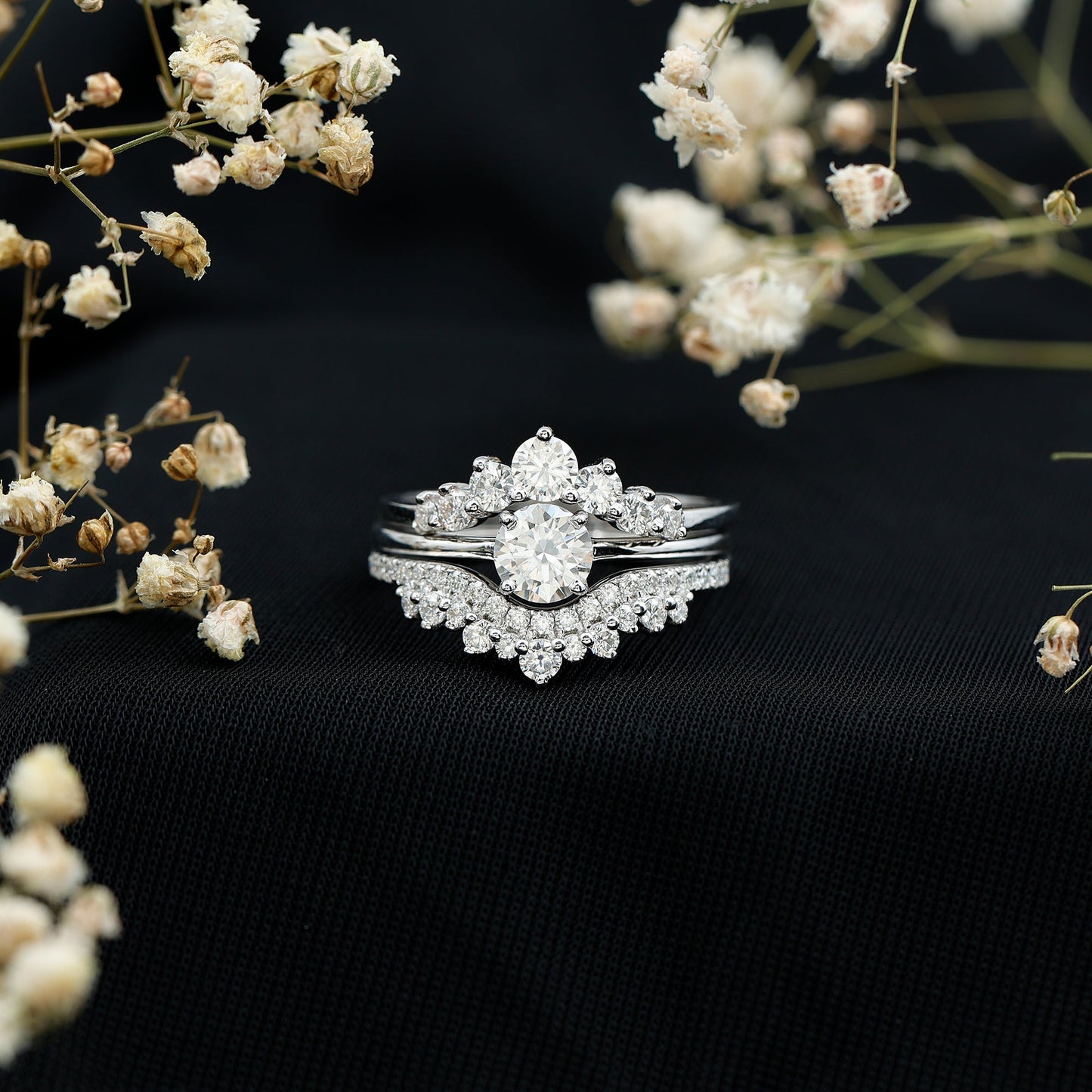 Certified Moissanite Designer Bridal Ring Set