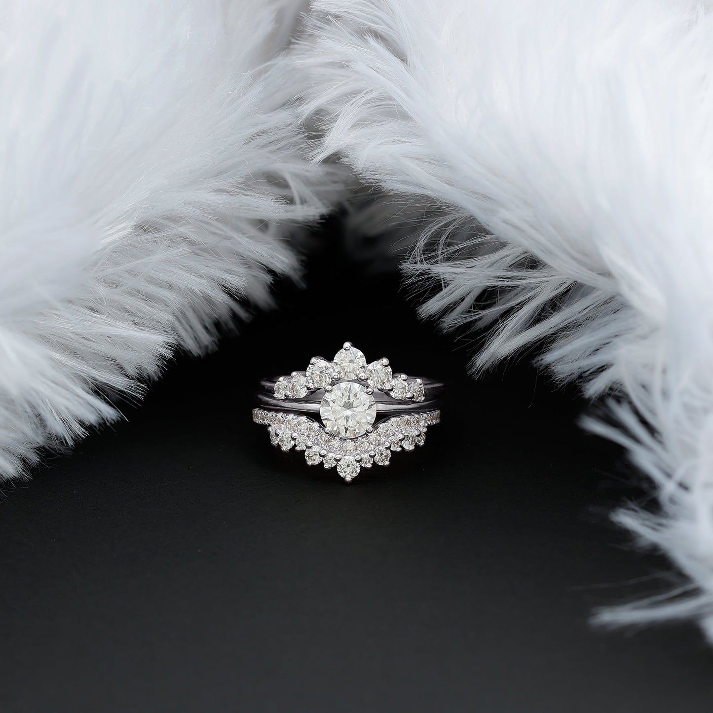 Certified Moissanite Designer Bridal Ring Set