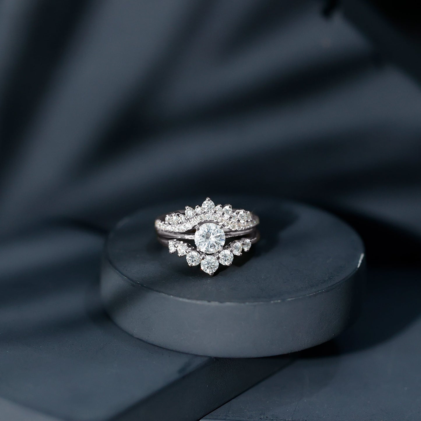 Certified Moissanite Designer Bridal Ring Set
