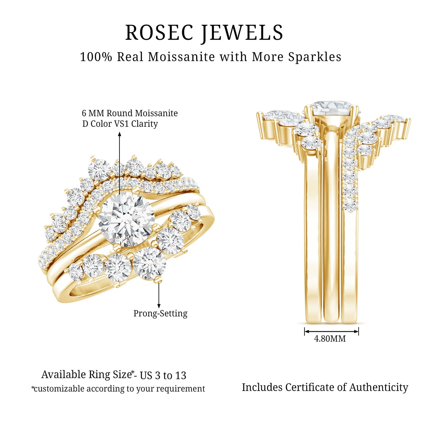Certified Moissanite Designer Bridal Ring Set