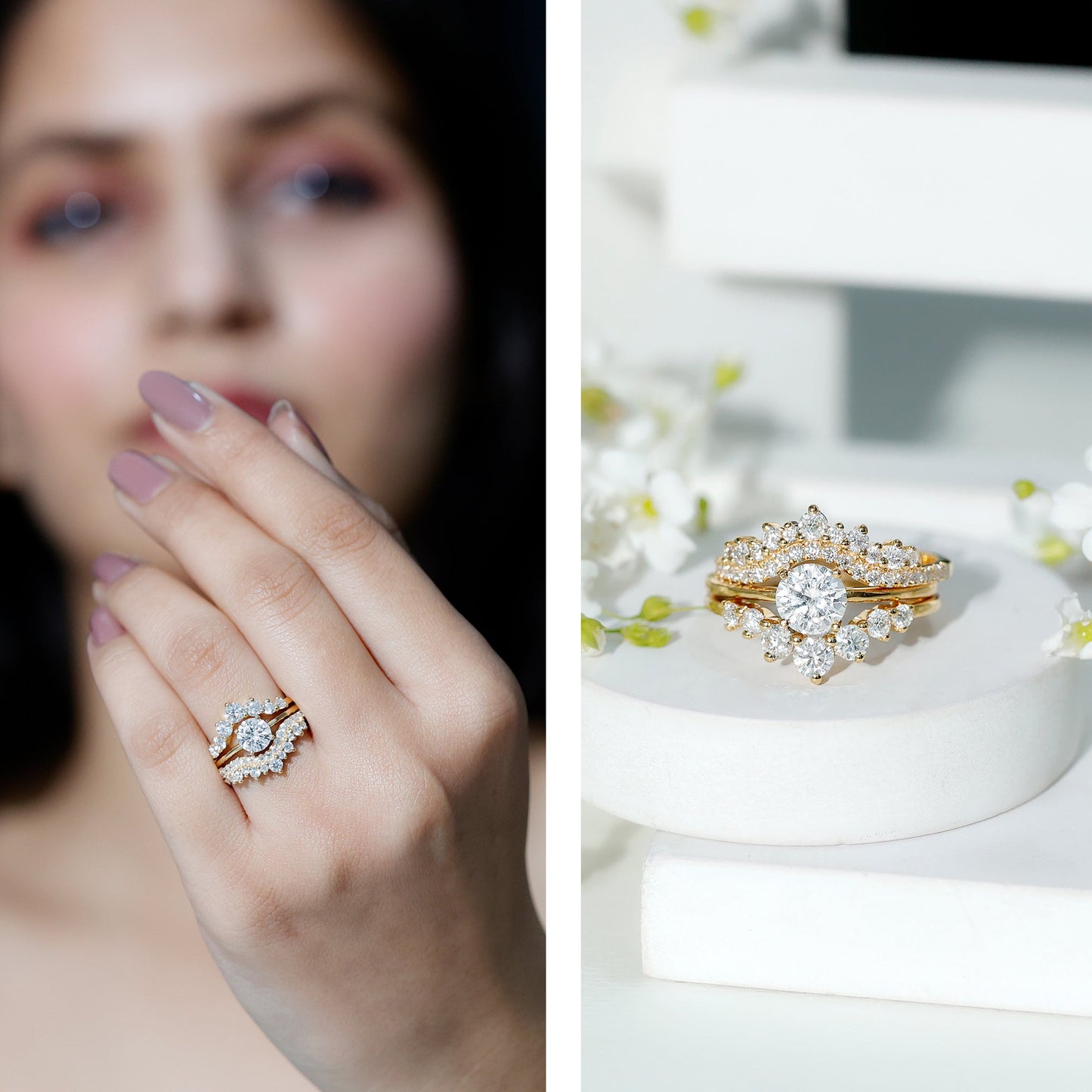 Certified Moissanite Designer Bridal Ring Set