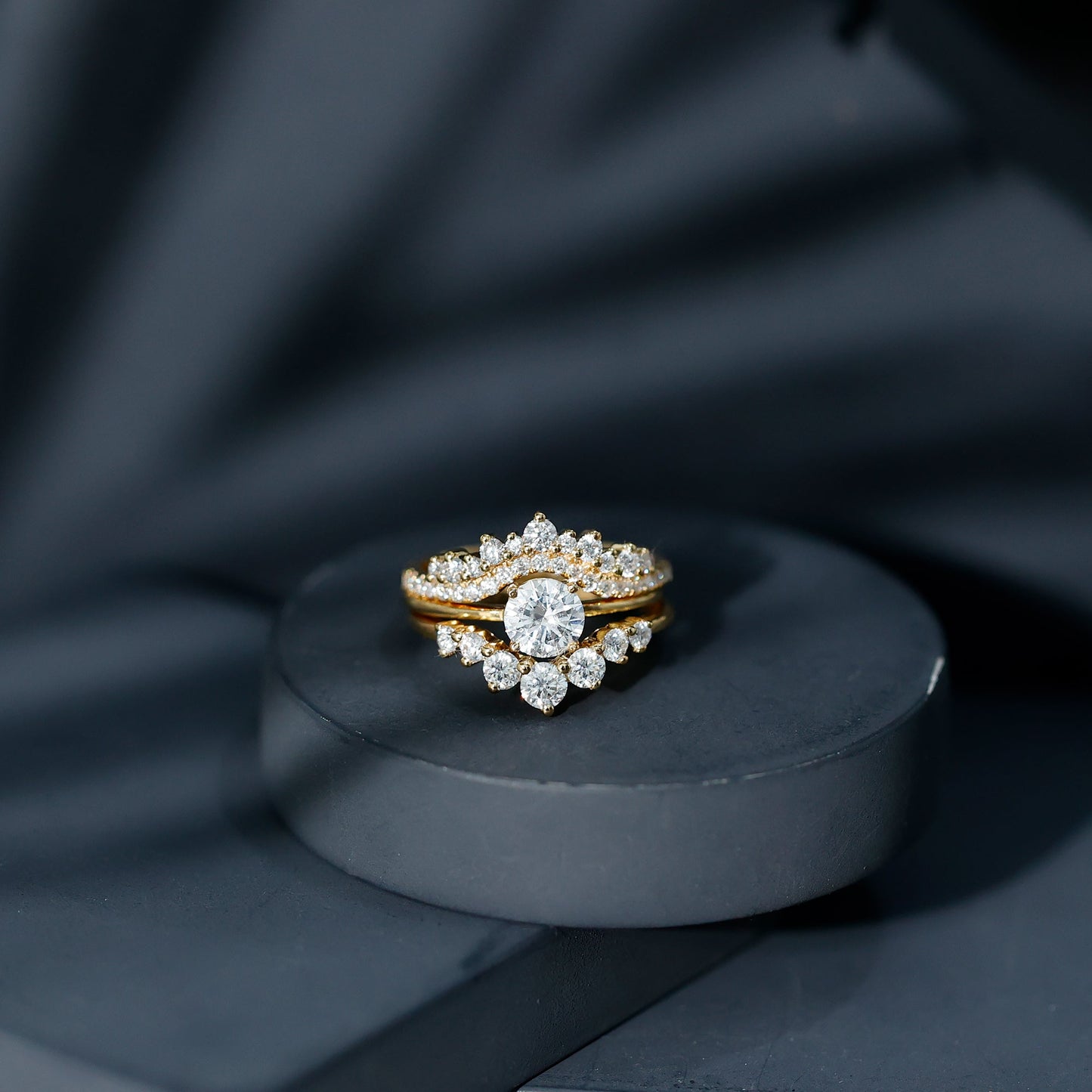Certified Moissanite Designer Bridal Ring Set