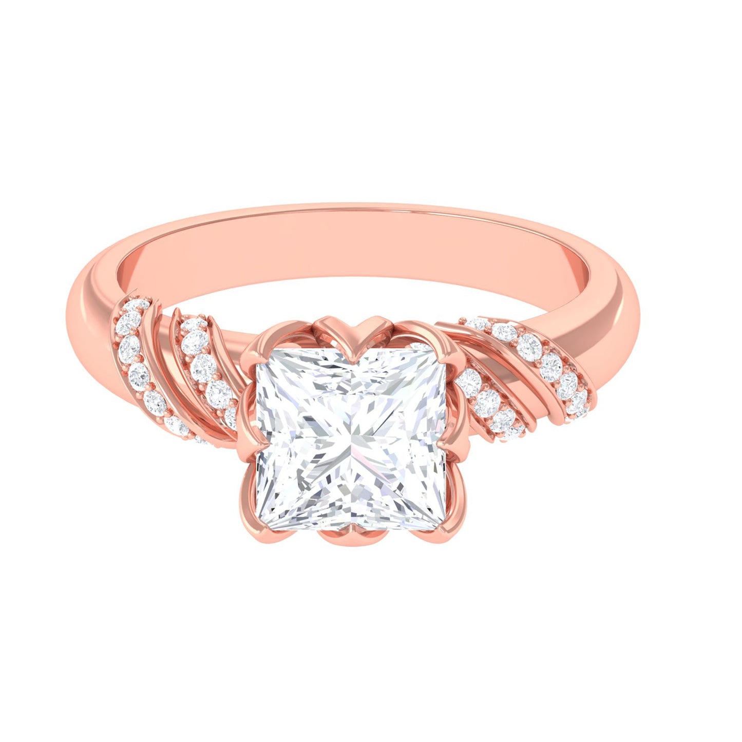 Certified Princess Cut Moissanite Designer Engagement Ring