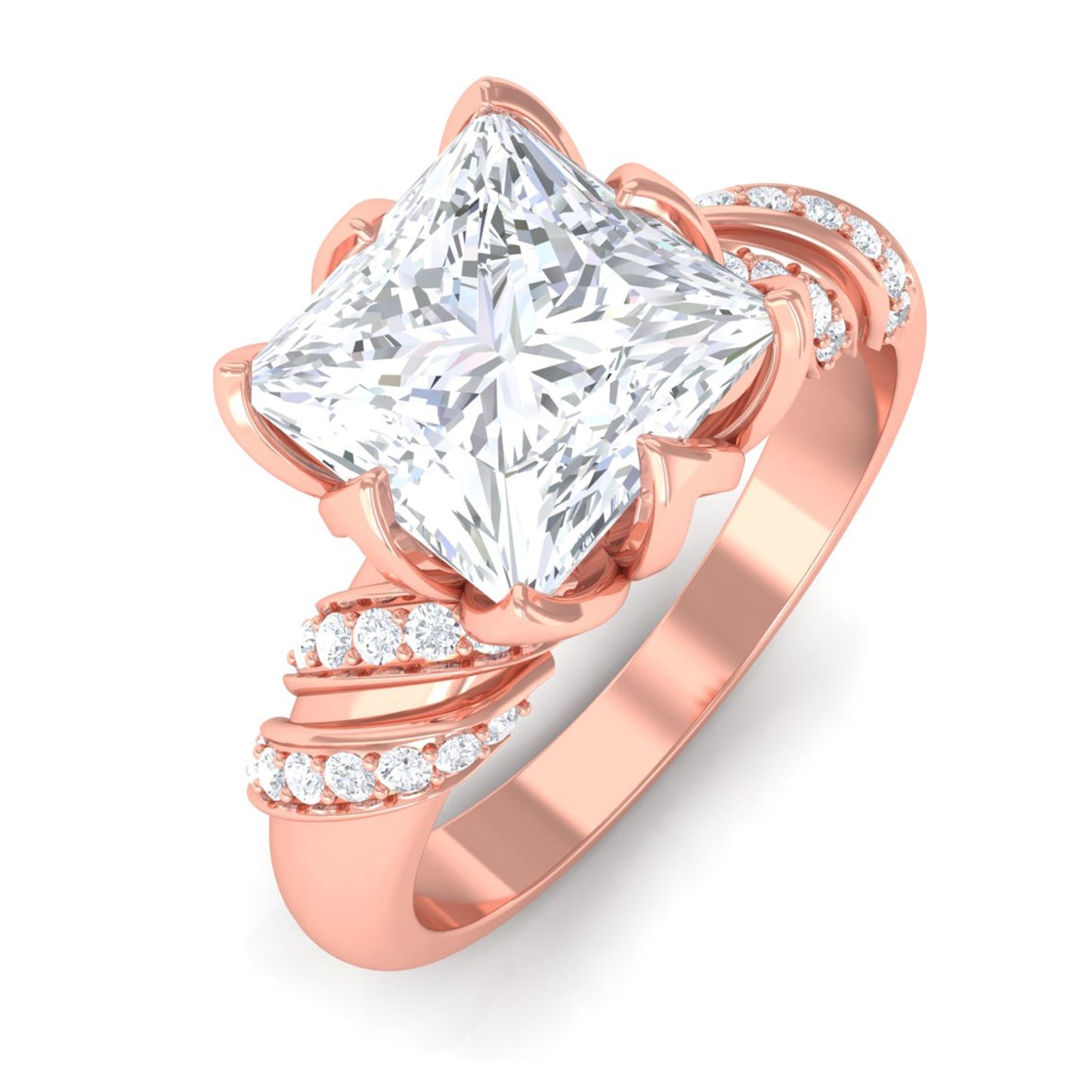 Certified Princess Cut Moissanite Designer Engagement Ring