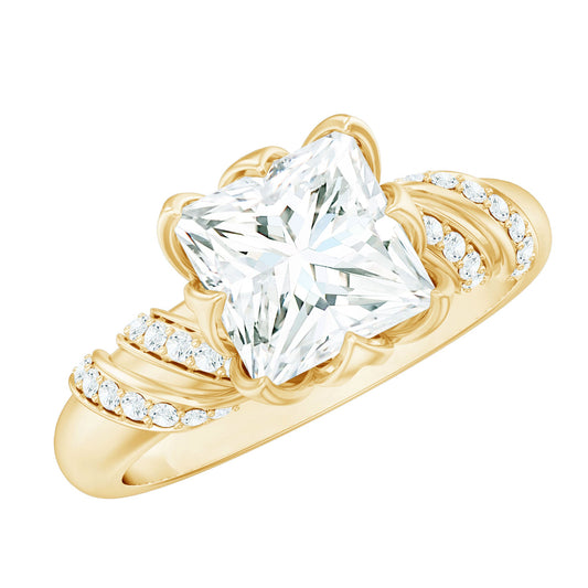 Certified Princess Cut Moissanite Designer Engagement Ring