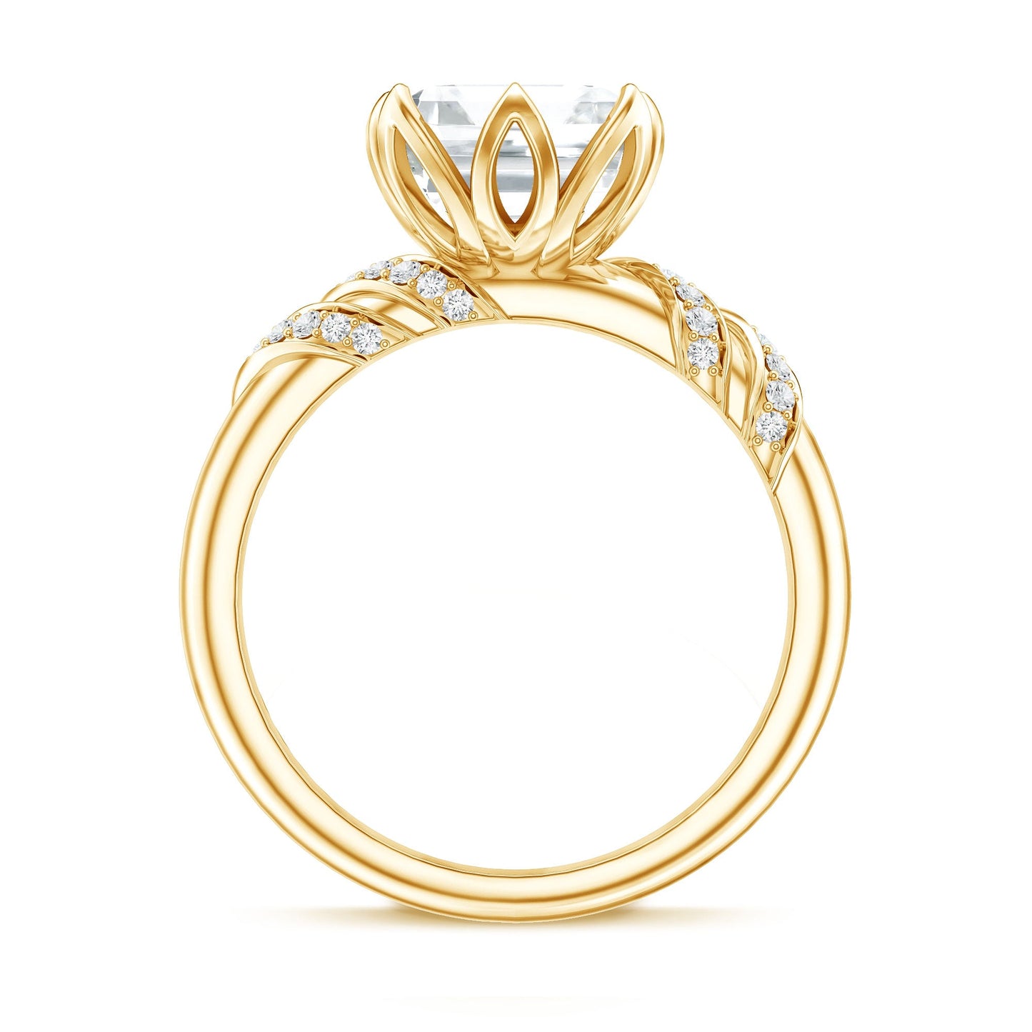 3 Carat Asscher Cut Moissanite Solitaire Engagement Ring in Petal Prong Setting