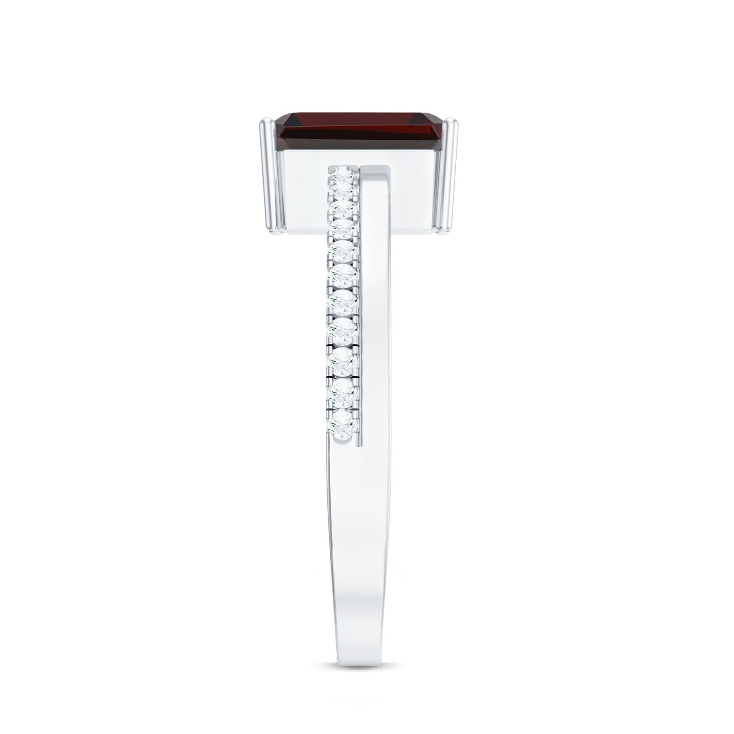 2 Carat Natural Garnet Emerald Cut Engagement Ring with Diamond