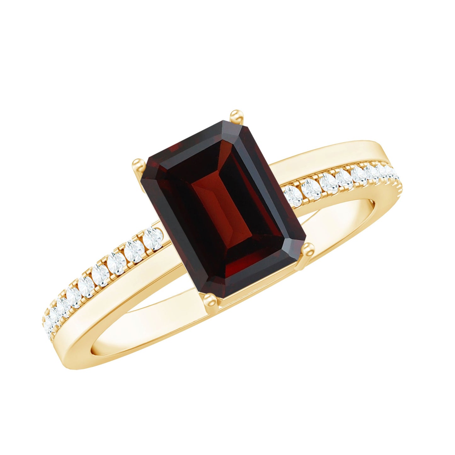 2 Carat Natural Garnet Emerald Cut Engagement Ring with Diamond