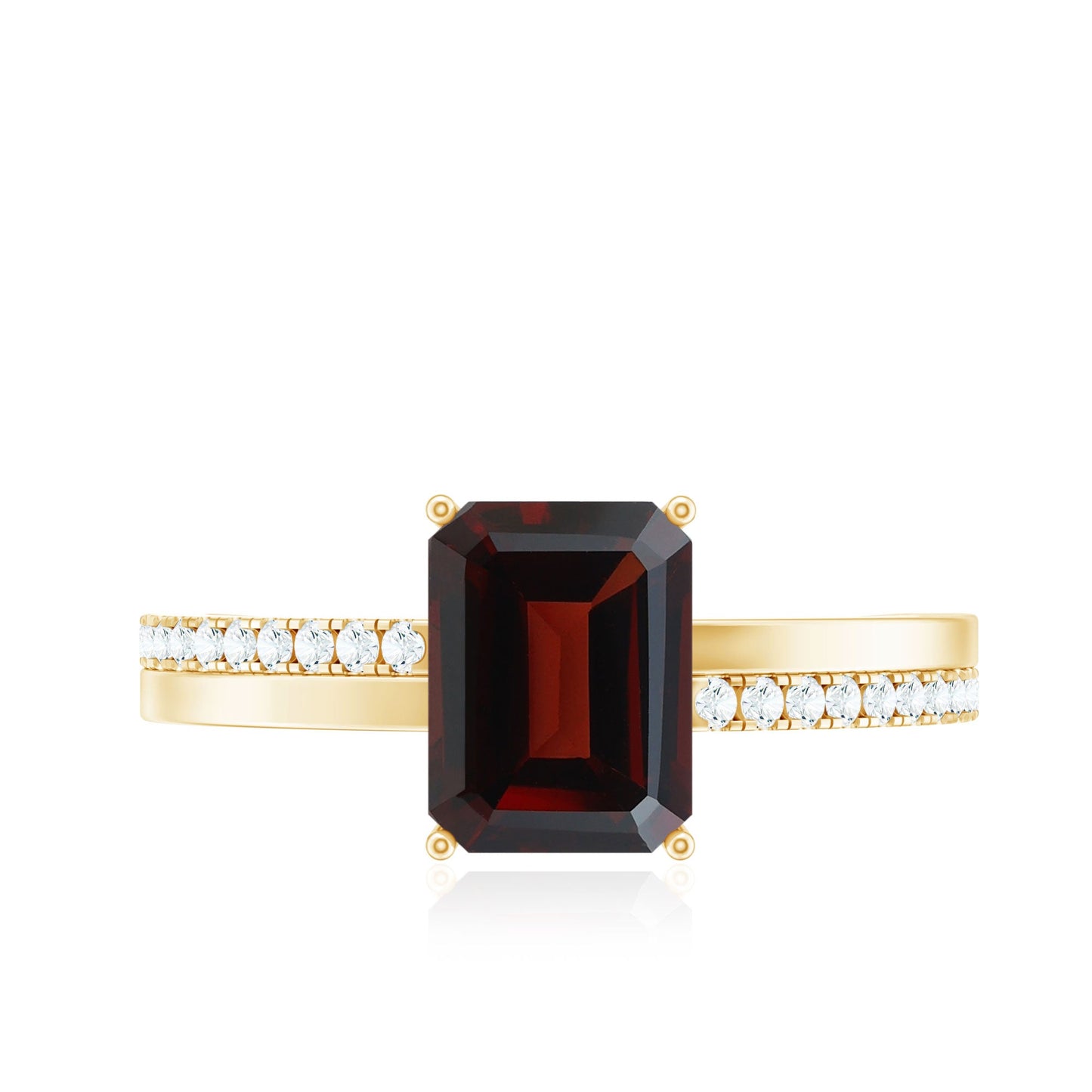 2 Carat Natural Garnet Emerald Cut Engagement Ring with Diamond