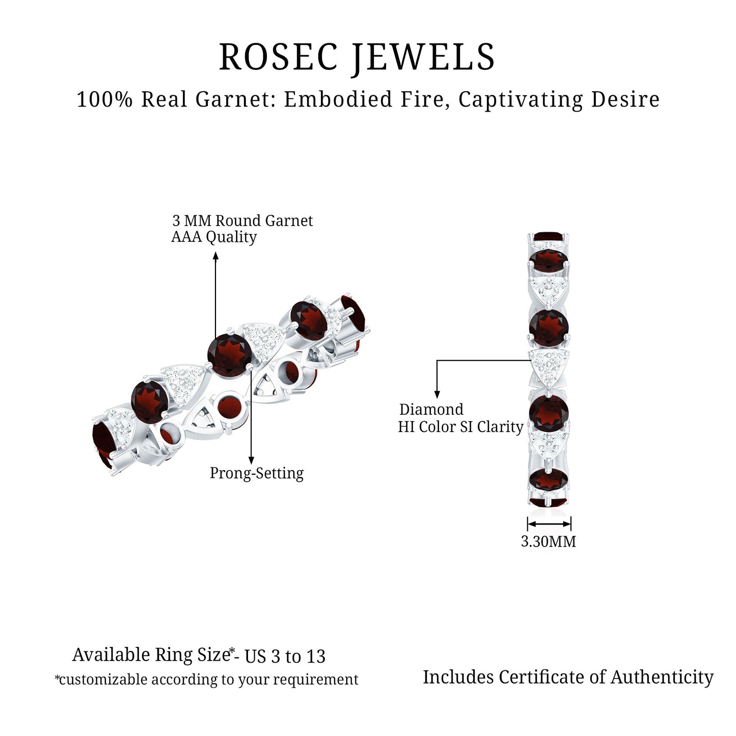 Natural Garnet Diamond Eternity Ring for Anniversary