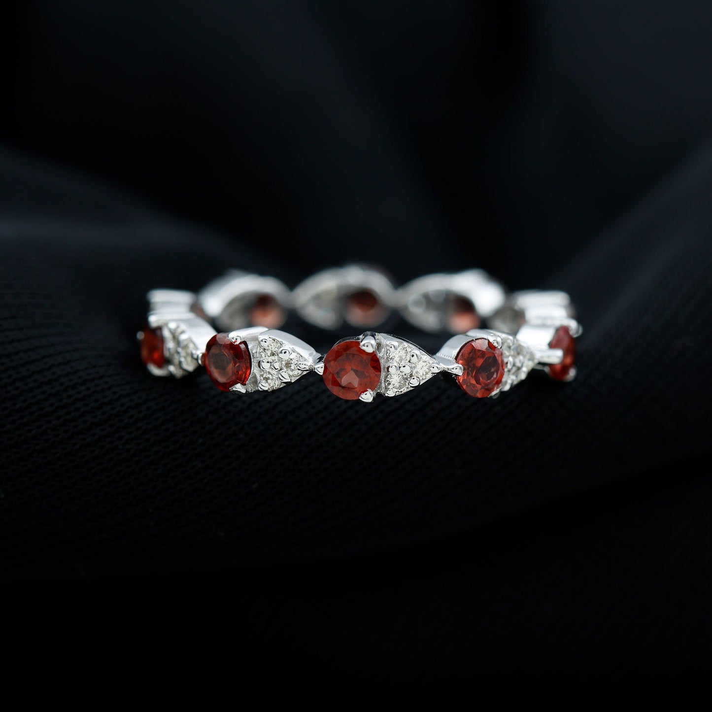 Natural Garnet Diamond Eternity Ring for Anniversary