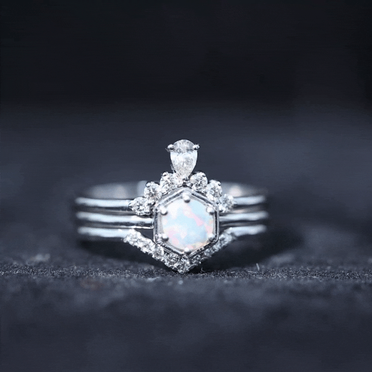 Vintage Inspired 0.5 Carat Opalescent Diamond Wedding Engagement Ring Set of 3
