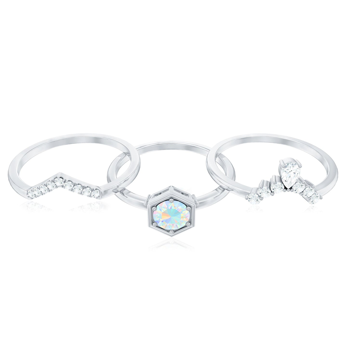 Vintage Inspired 0.5 Carat Opalescent Diamond Wedding Engagement Ring Set of 3