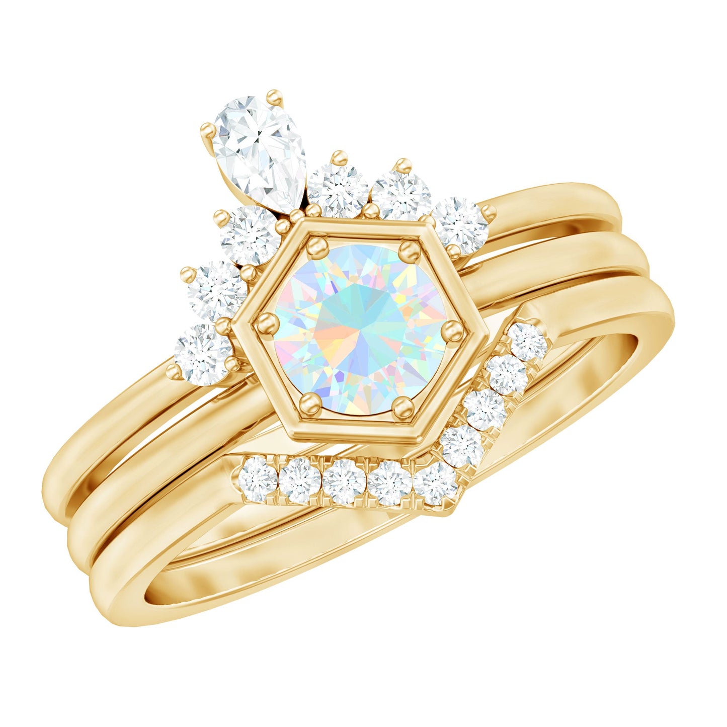 Vintage Inspired 0.5 Carat Opalescent Diamond Wedding Engagement Ring Set of 3