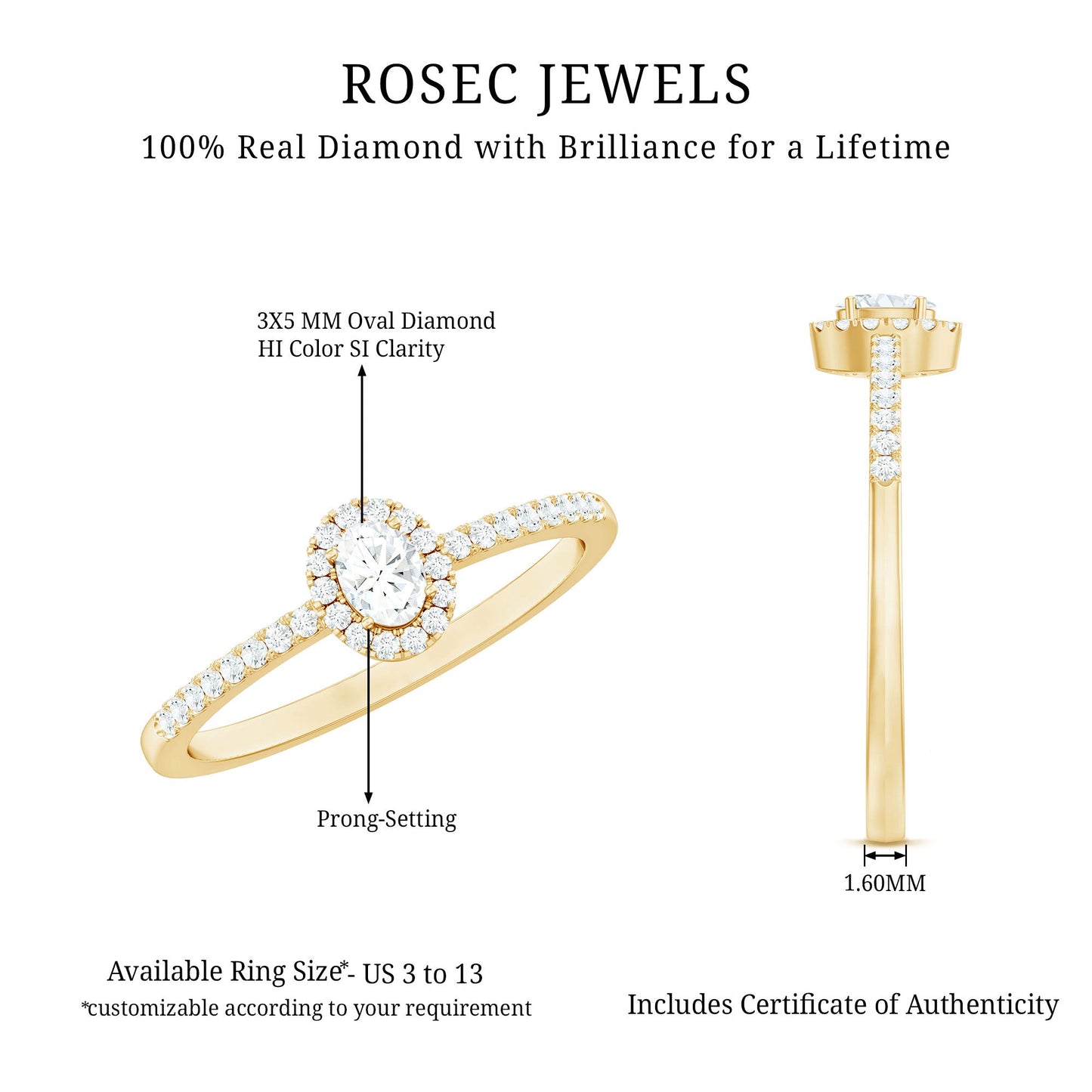 Certified Natural Diamond Oval Engagement Ring with Halo