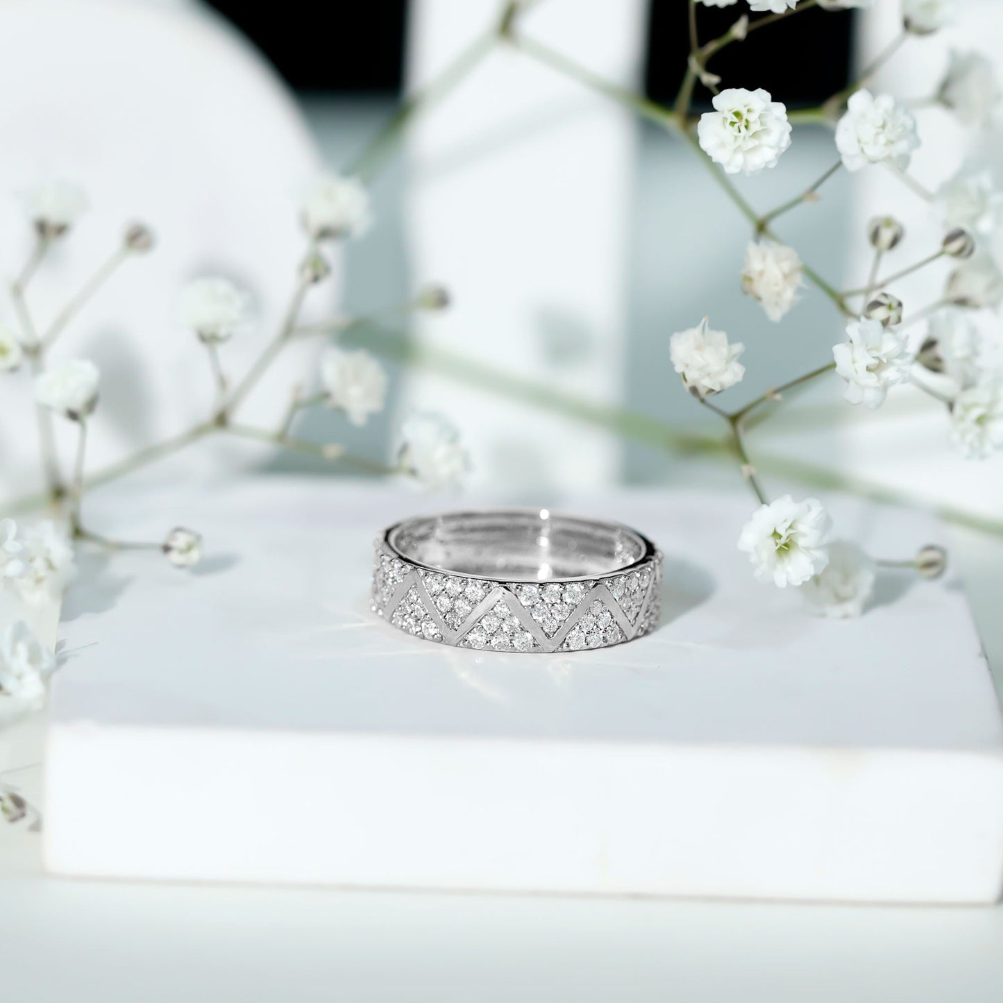 Certified Moissanite Wide Eternity Band Ring