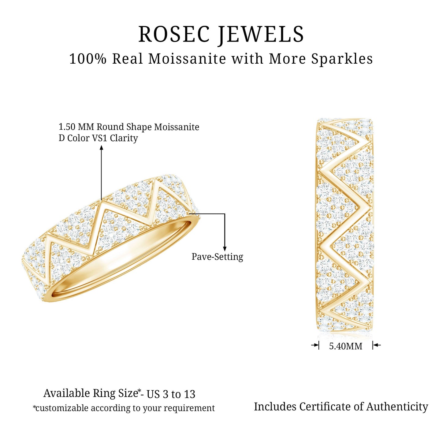 Certified Moissanite Wide Eternity Band Ring