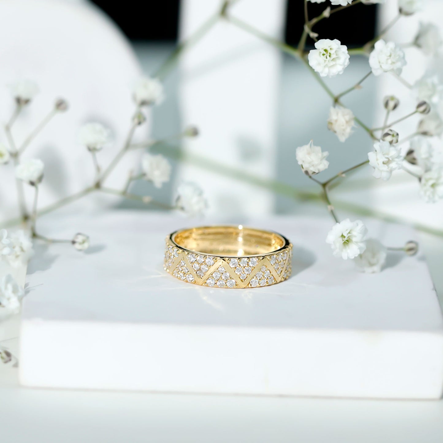 Certified Moissanite Wide Eternity Band Ring