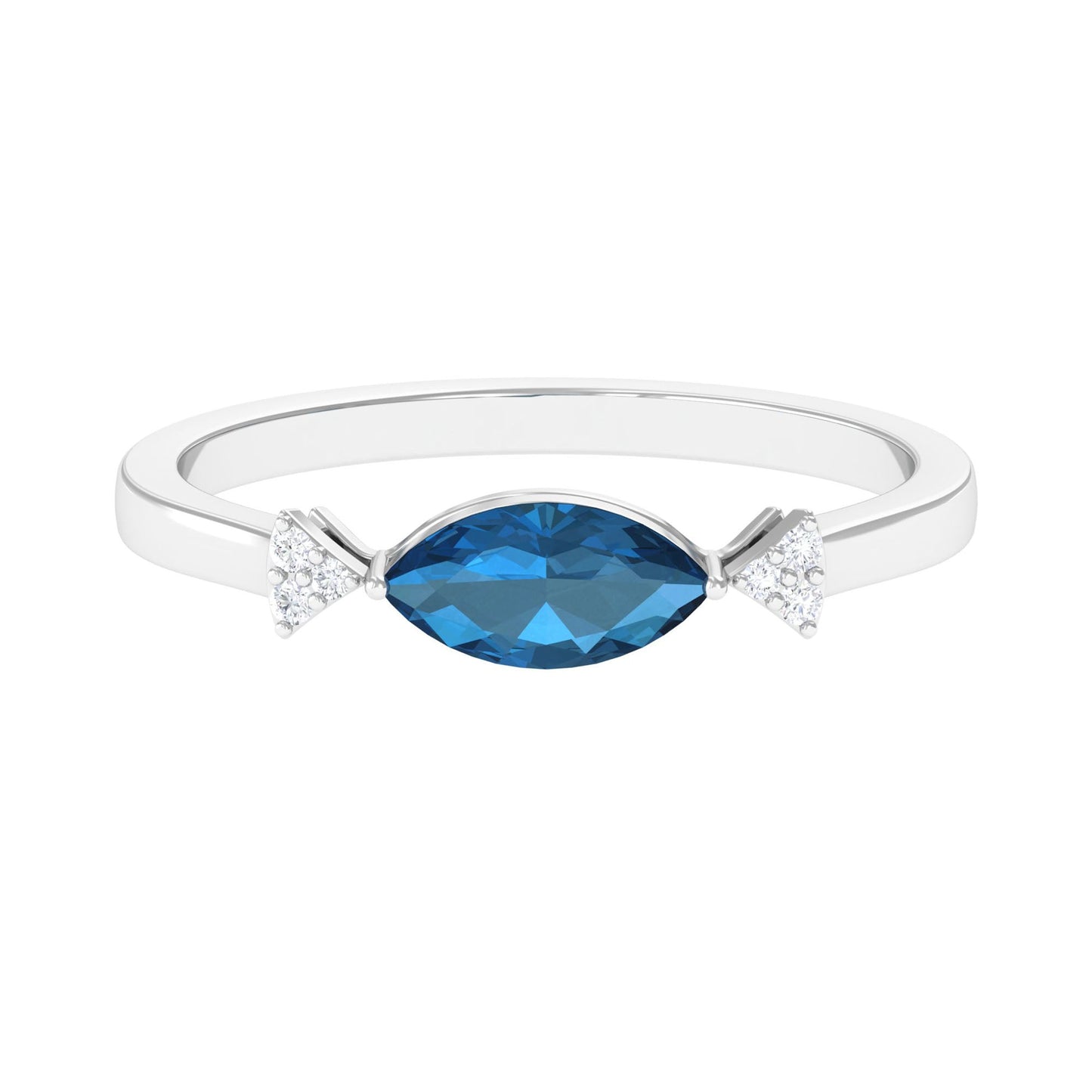 0.7 Carat Marquise cut London Blue Topaz East West Promise Ring with Diamond