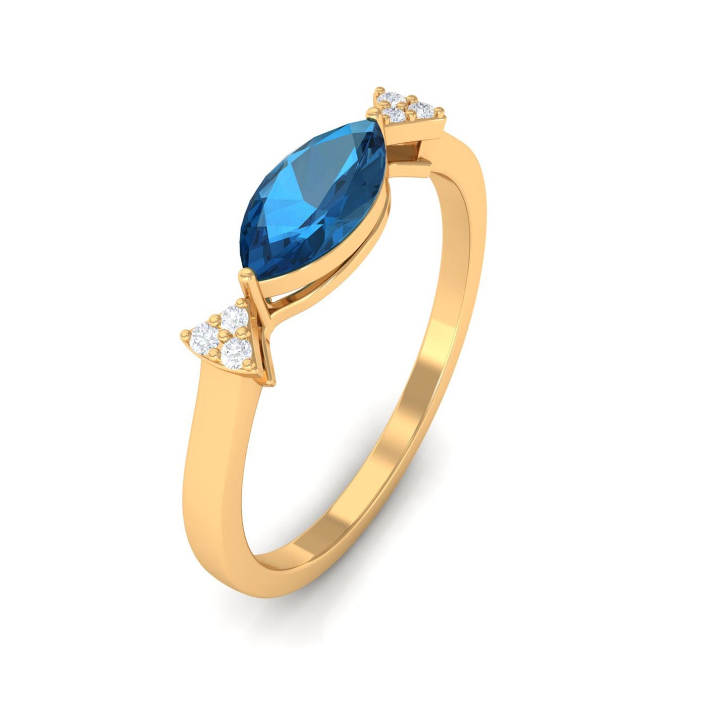 0.7 Carat Marquise cut London Blue Topaz East West Promise Ring with Diamond