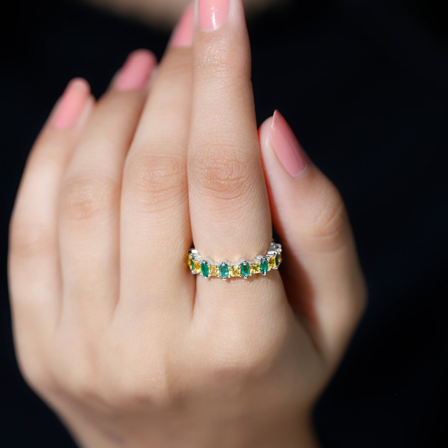 Designer Yellow Sapphire and Emerald Eternity Wedding Band