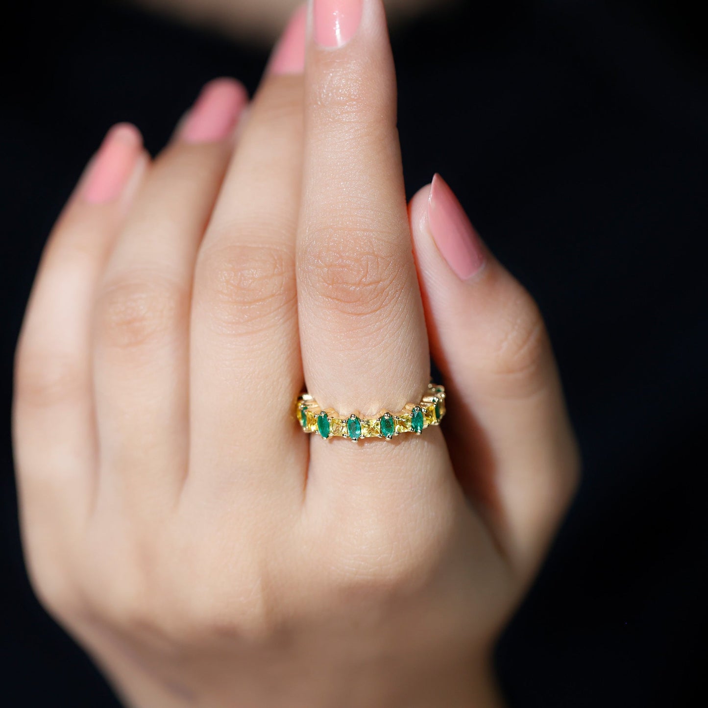 Designer Yellow Sapphire and Emerald Eternity Wedding Band
