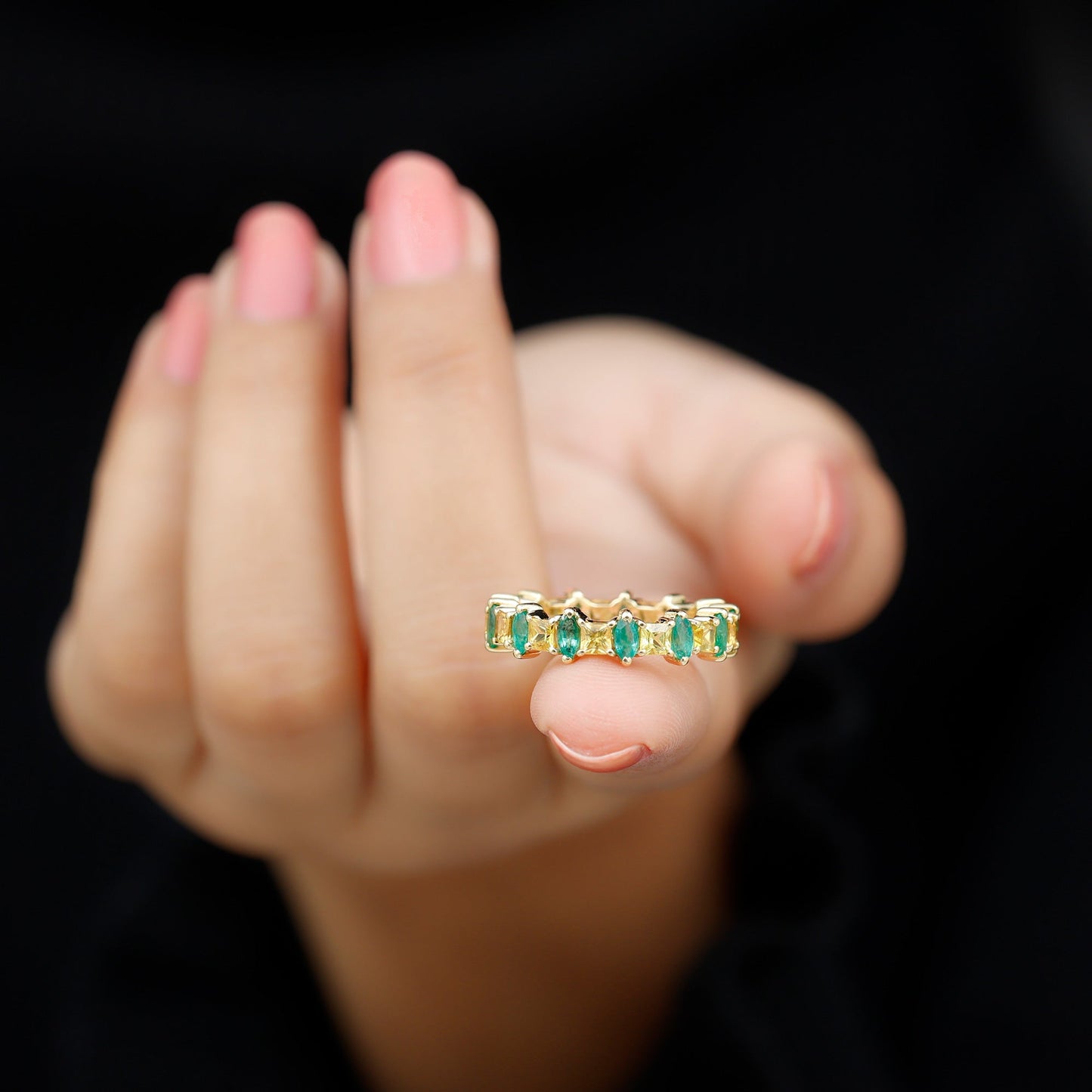 Designer Yellow Sapphire and Emerald Eternity Wedding Band