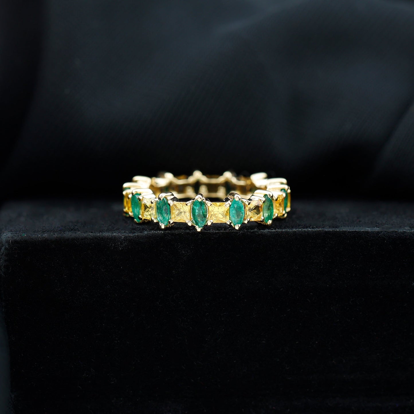 Designer Yellow Sapphire and Emerald Eternity Wedding Band