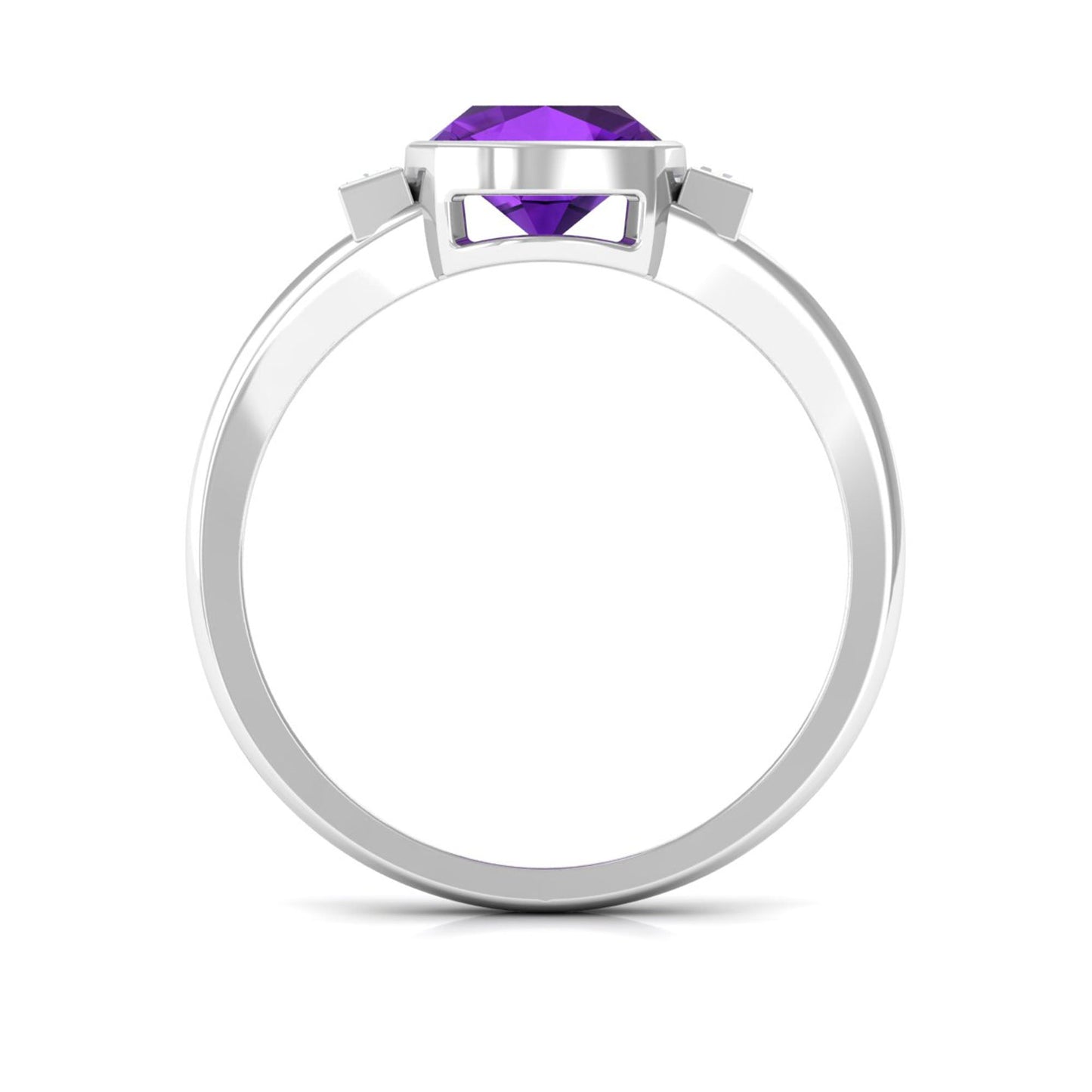 Genuine 2 Carat Amethyst Cushion Cut Engagement Ring with Diamond