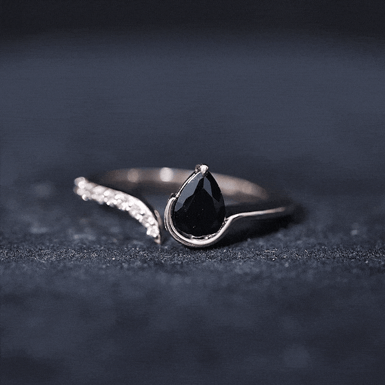 Pear Shaped Black Onyx Promise Ring with Diamonds