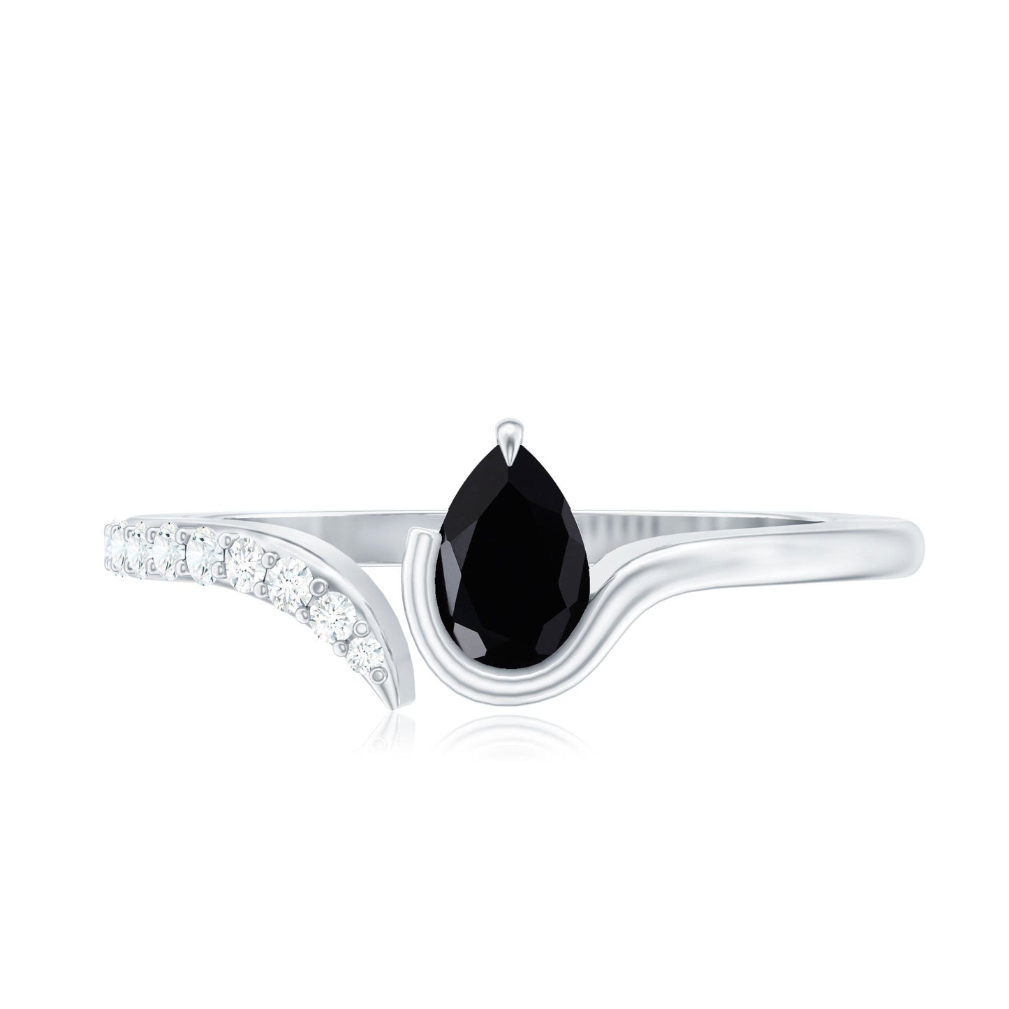 Pear Shaped Black Onyx Promise Ring with Diamonds