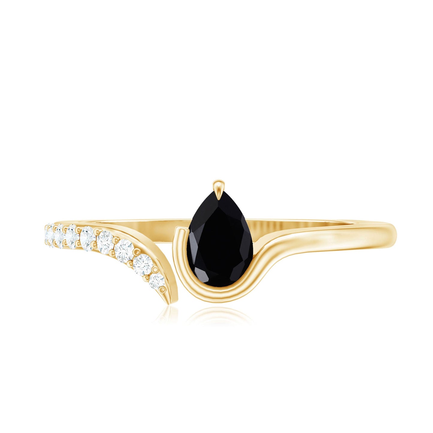 Pear Shaped Black Onyx Promise Ring with Diamonds